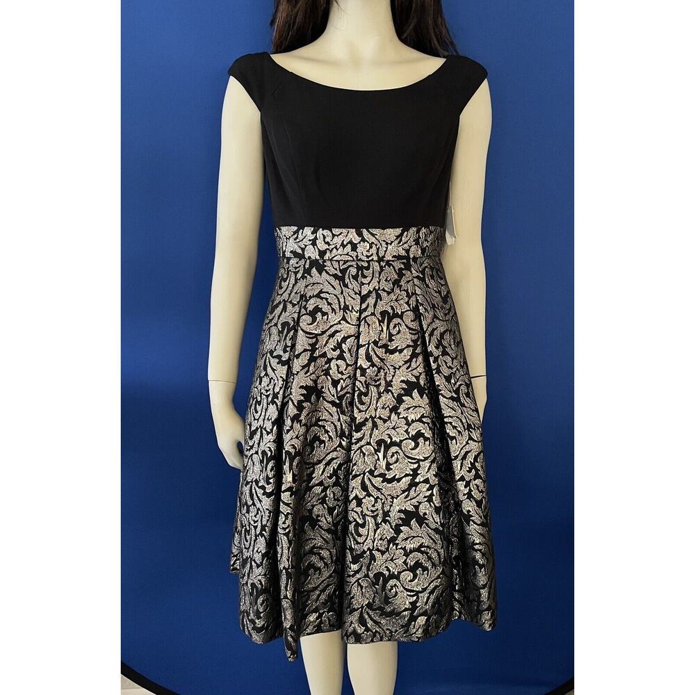 Eliza J Cocktail Dress, Size 8, Black Gold Brocade, New With Tags
